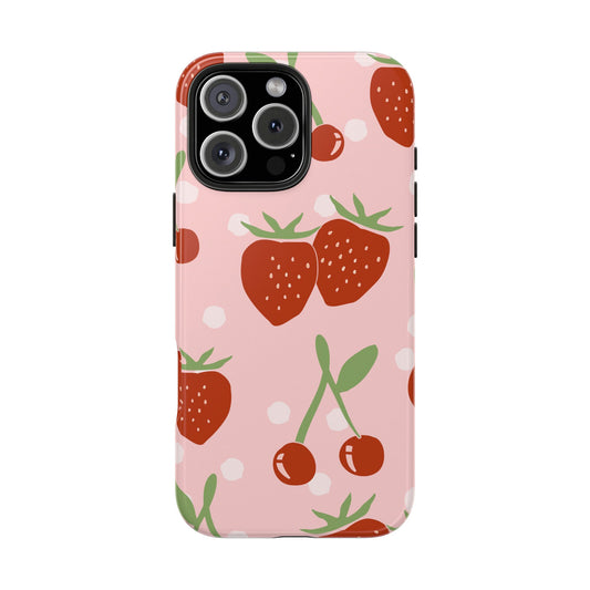 Cute Pink and Red Cherry and Strawberry Tough Phone Case | Food