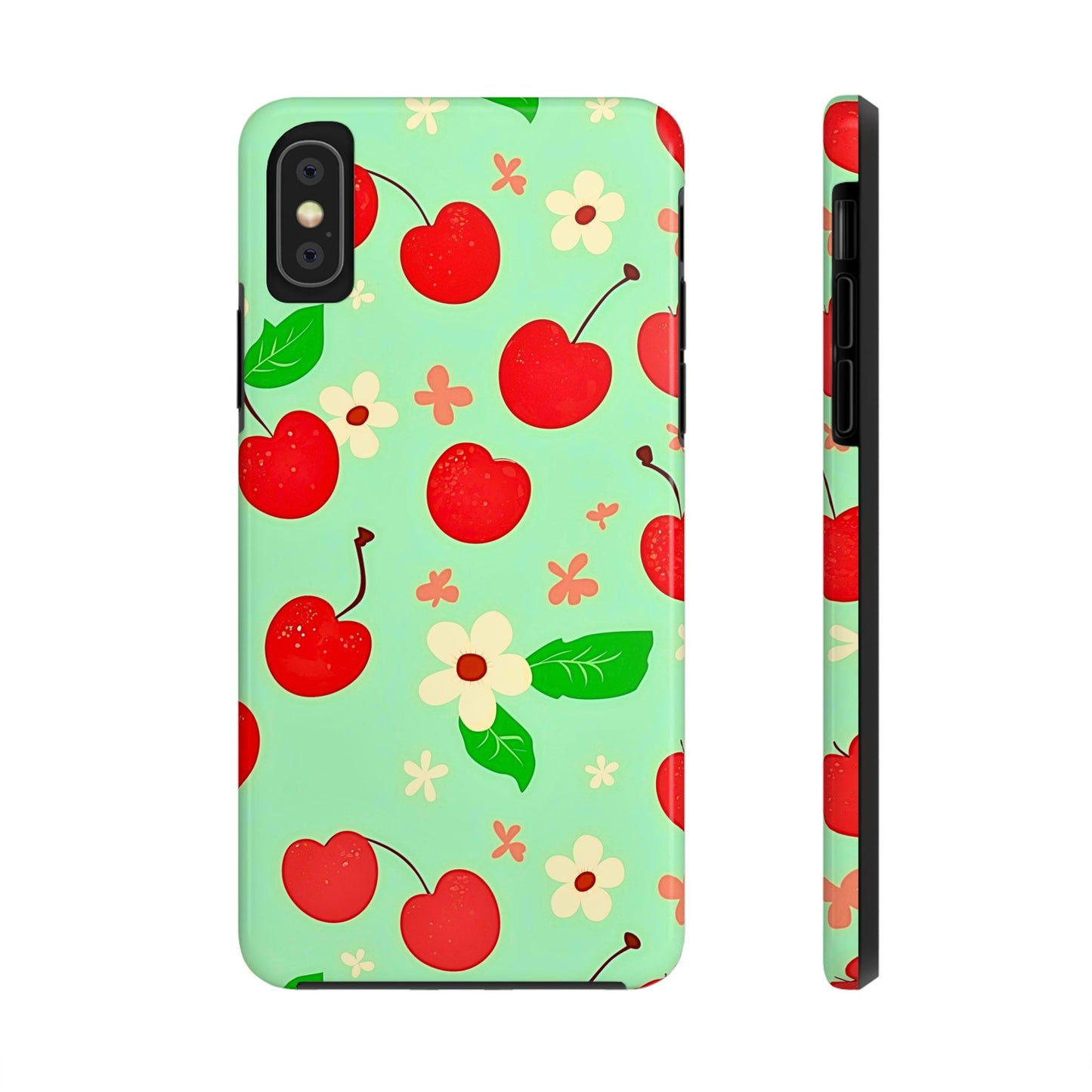 Cute Cherry Flower Pattern Mint Tough Phone Case | Aesthetic