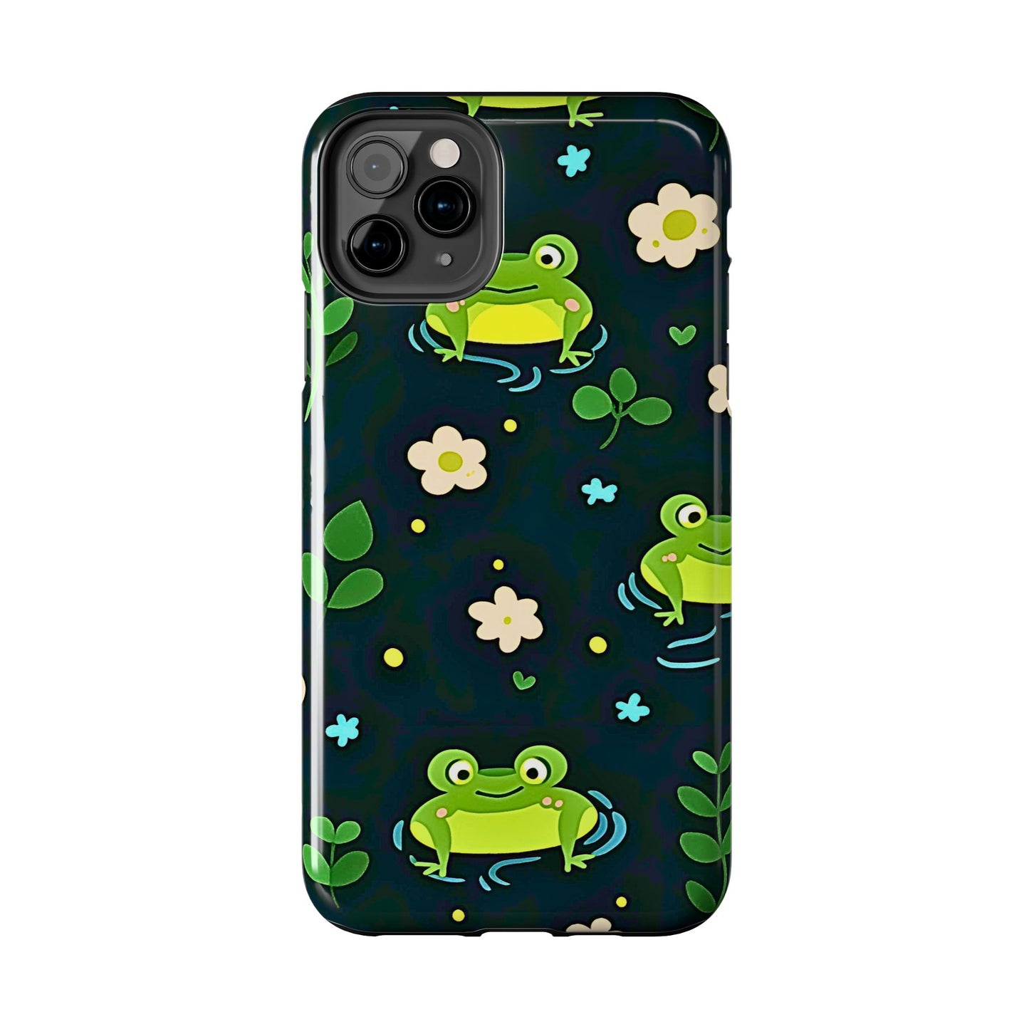 Kawaii Froggy Pattern Black Tough Phone Case | Animals