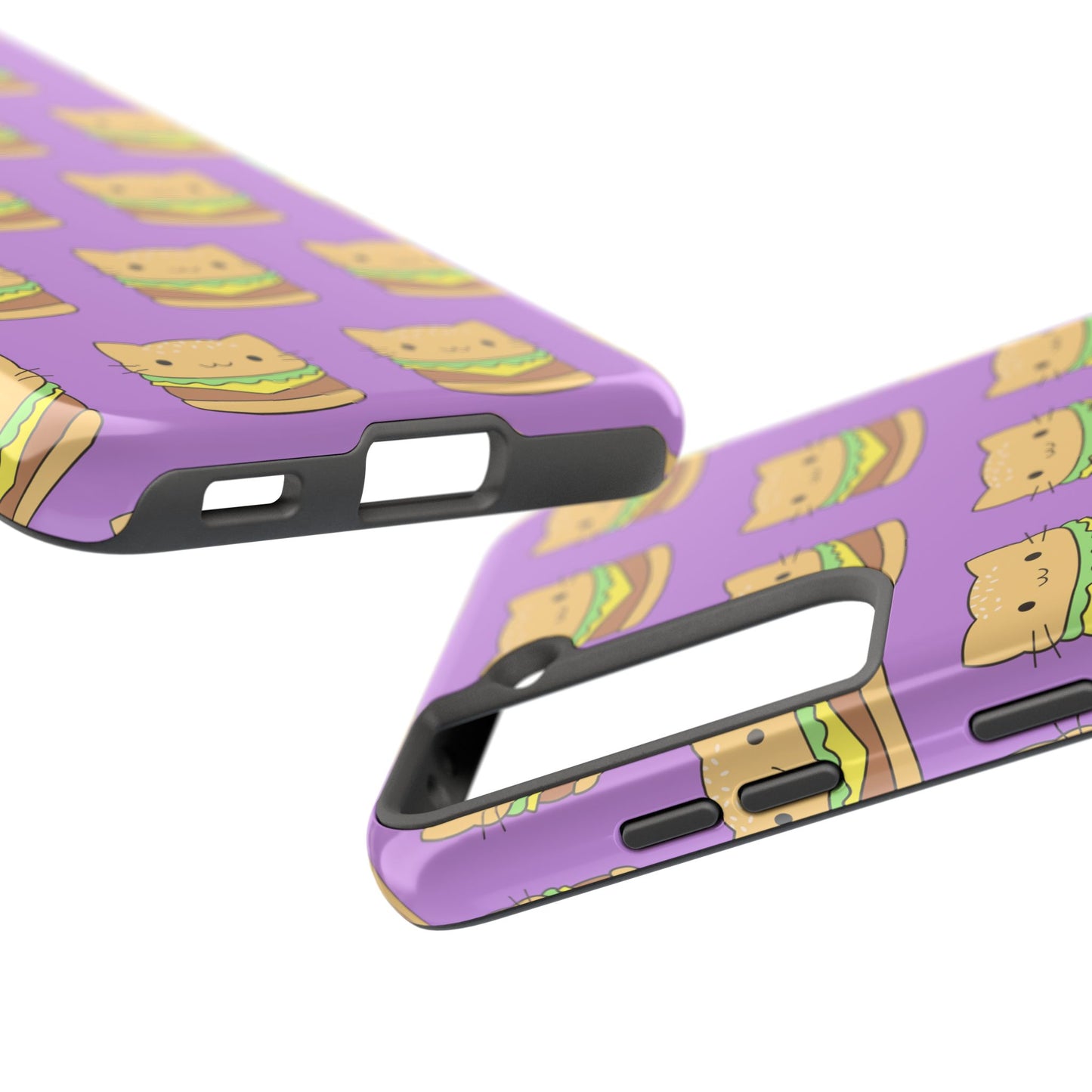 Kawaii Cat Burger Pattern Purple Background Cute Tough Phone Case | Food