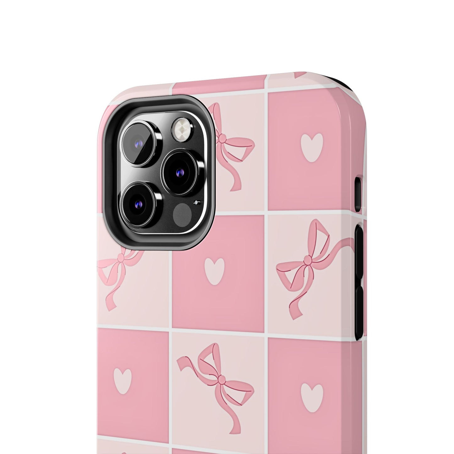 Girly Pink Bow and Heart Grid Pastel Tough Phone Case | Aesthetic