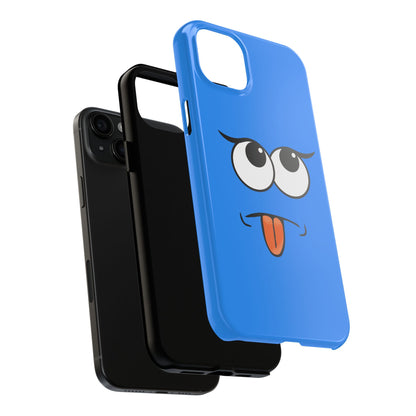 Silly Tongue Out Cartoon Face Blue Background Tough Phone Case | Funny
