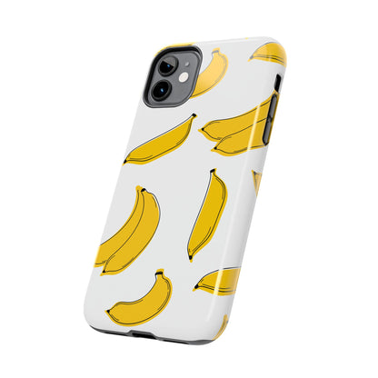 Bold Yellow Banana Pattern Minimal Line Art Tough Phone Case | Food