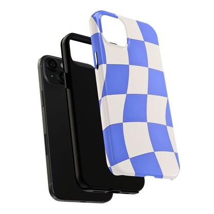 Funda resistente para teléfono con estampado ondulado de cuadros azules | Estética