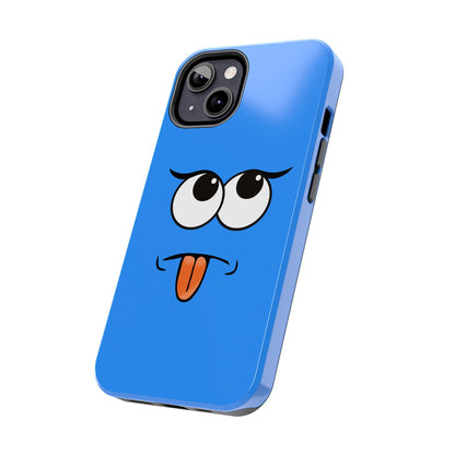 Silly Tongue Out Cartoon Face Blue Background Tough Phone Case | Funny