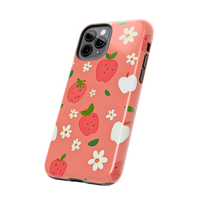 Strawberry Apple Flower Pattern Pink Tough Phone Case | Aesthetic