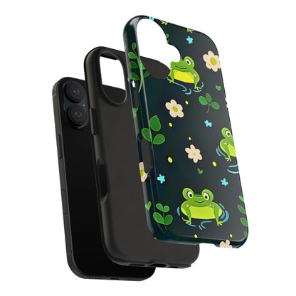 Kawaii Froggy Pattern Black Tough Phone Case | Animals