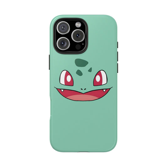 Green Leaf Dino Smile Red Eyes Cute Creature Tough Phone Case | Anime