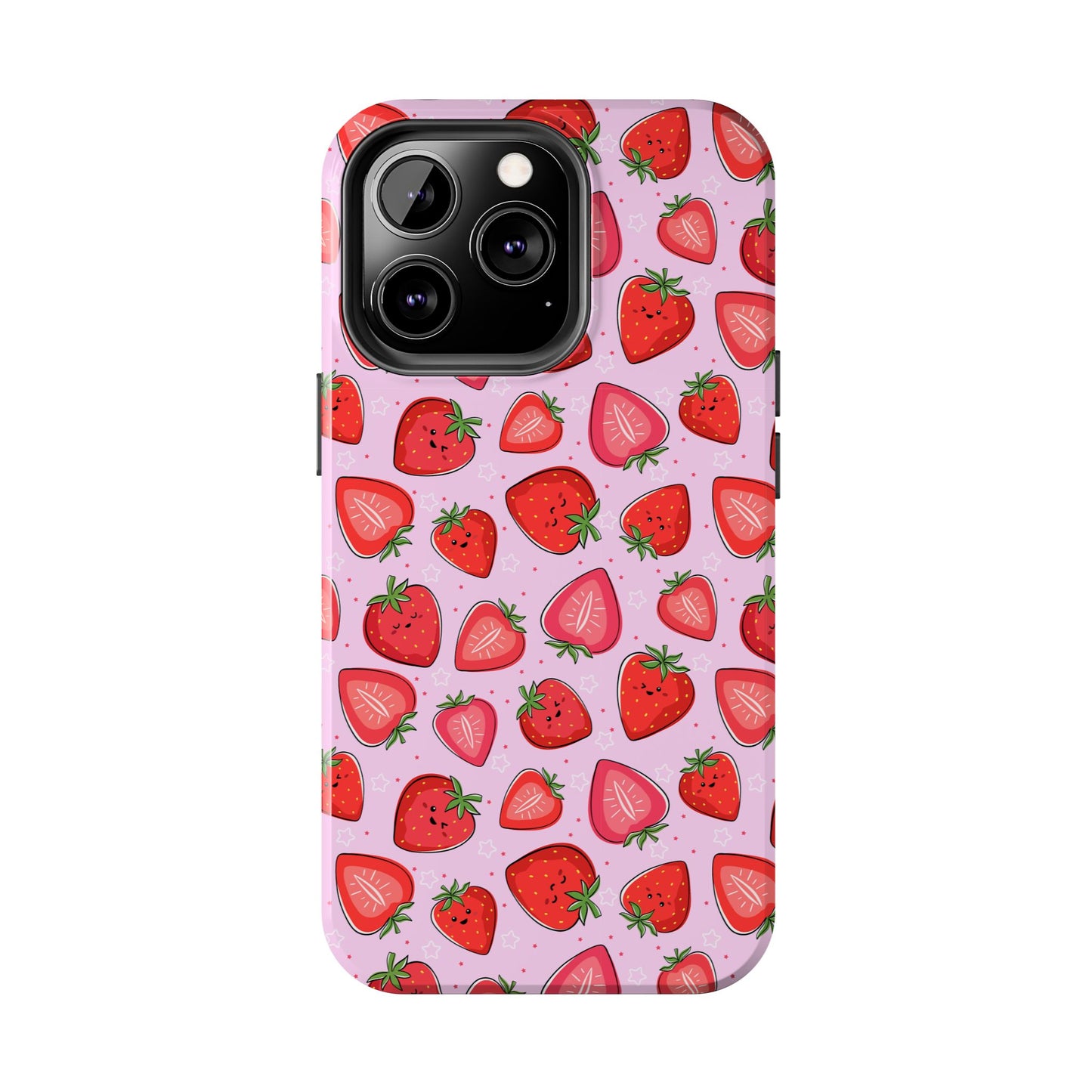 Kawaii Strawberry Cartoon Pattern Pink Aesthetic Tough Phone Case | Food