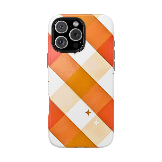 Pastel Orange & Pink Checkered Stars Tough Phone Case | Aesthetic
