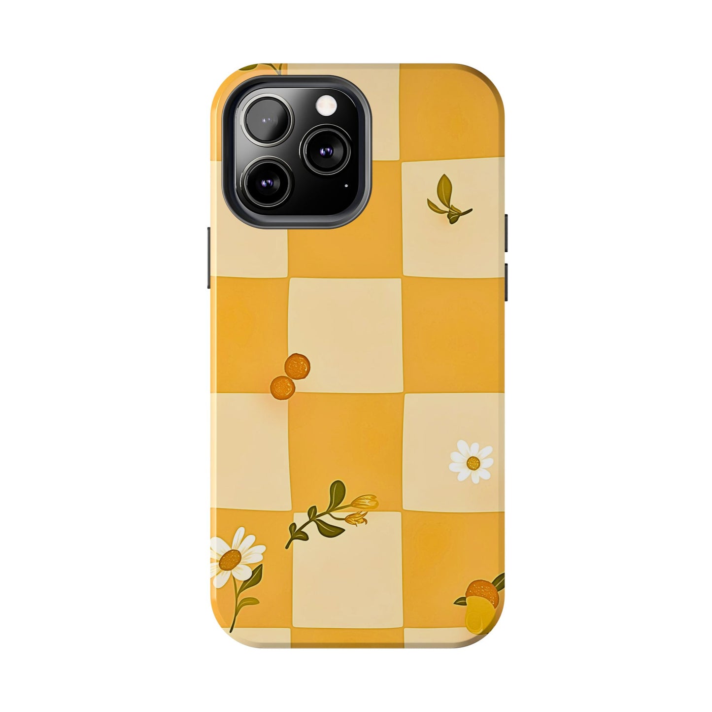 Yellow Checkered Preppy Daisies Tough Phone Case | Aesthetic