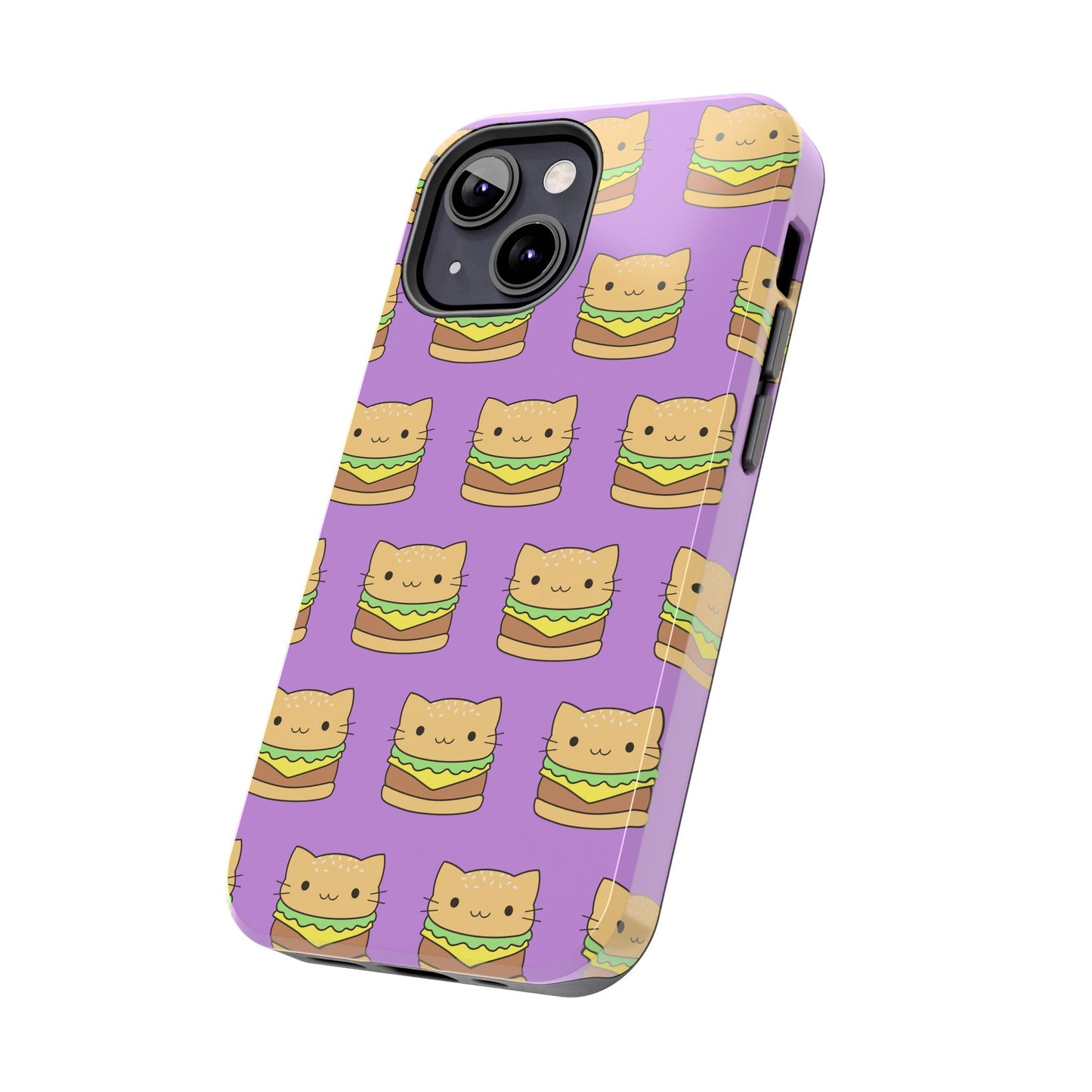 Kawaii Cat Burger Pattern Purple Background Cute Tough Phone Case | Food