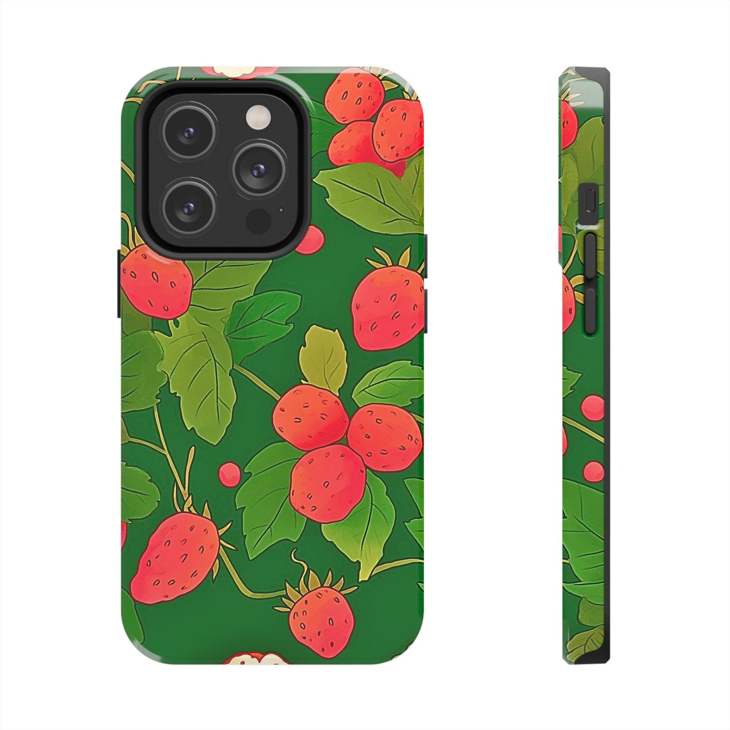 Dark Strawberry Pattern Preppy Tough Phone Case | Aesthetic