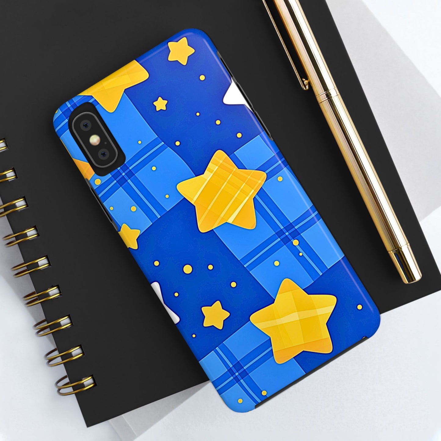 Funda resistente para teléfono con estampado de estrellas y cuadros preppy | Estética