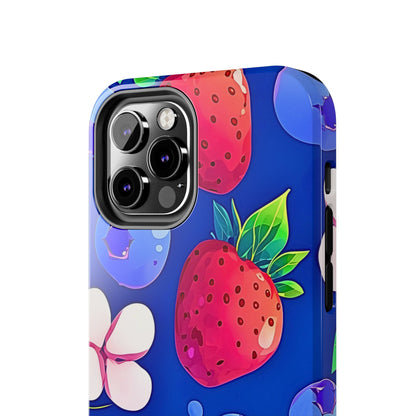 Cute Blueberry Strawberry Fruit Pattern Tough Phone Case | Aesthetic