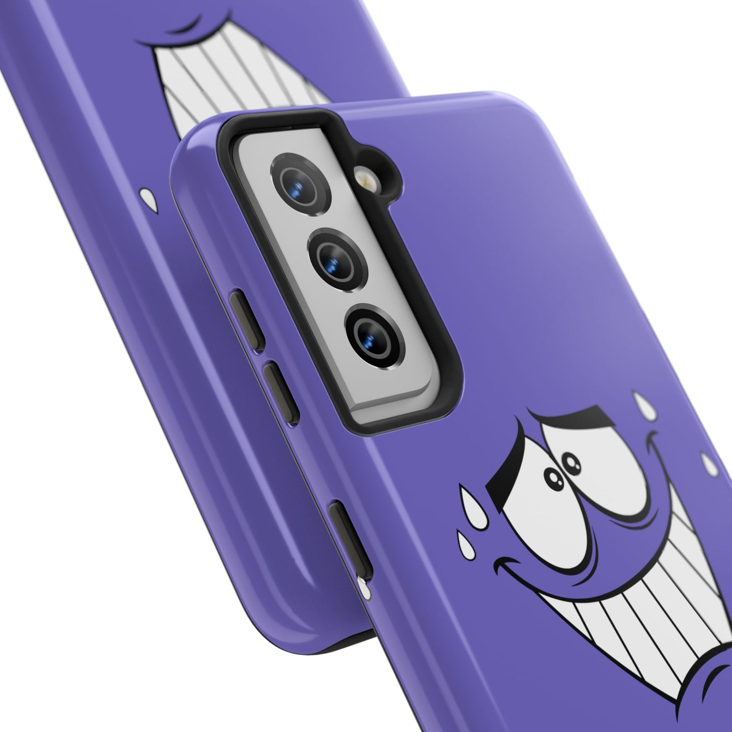 Awkward Nervous Cartoon Face Purple Background Tough Phone Case | Funny