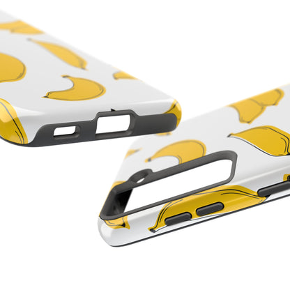 Bold Yellow Banana Pattern Minimal Line Art Tough Phone Case | Food