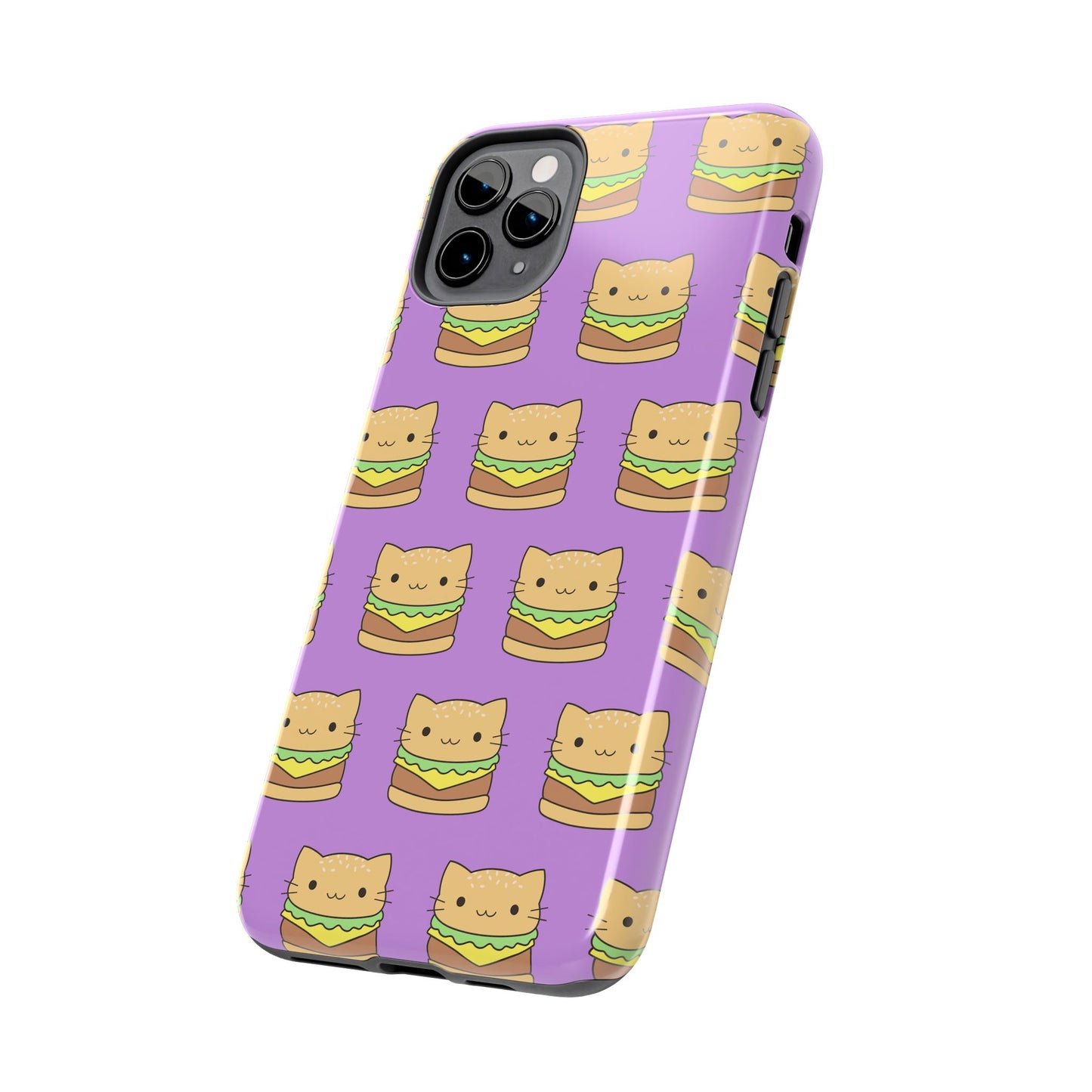 Kawaii Cat Burger Pattern Purple Background Cute Tough Phone Case | Food