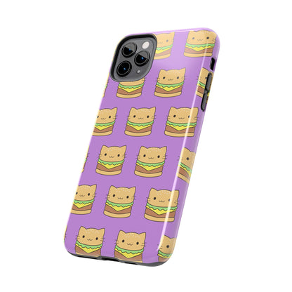 Kawaii Cat Burger Pattern Purple Background Cute Tough Phone Case | Food