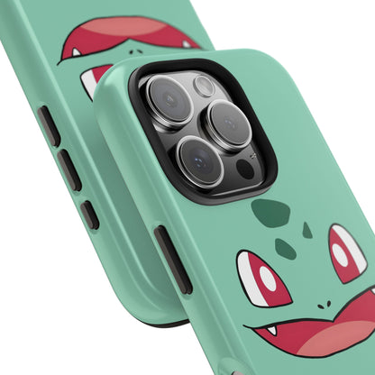 Green Leaf Dino Smile Red Eyes Cute Creature Tough Phone Case | Anime