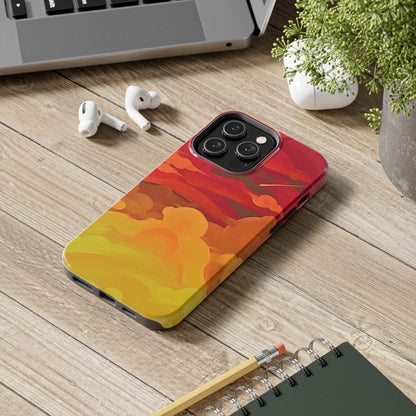 Funda resistente para teléfono con diseño de nubes rojas y naranjas | Estética