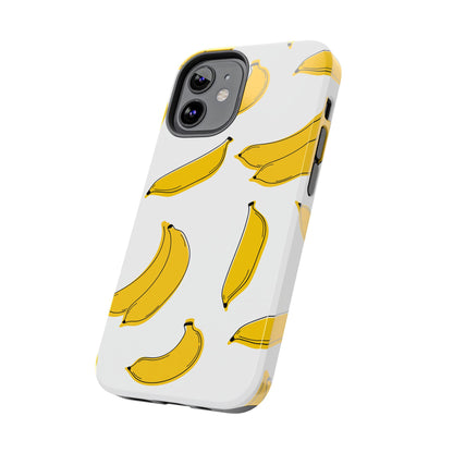 Bold Yellow Banana Pattern Minimal Line Art Tough Phone Case | Food