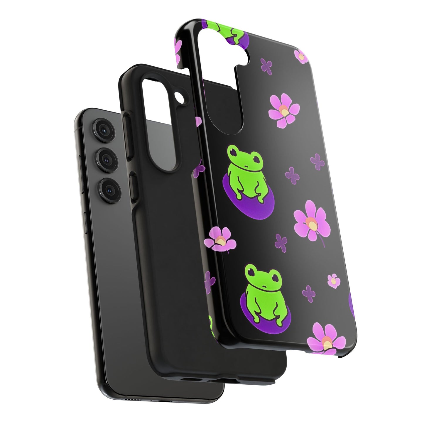 Cute Frog & Pink Flowers Pattern Style Tough Phone Case | Animals