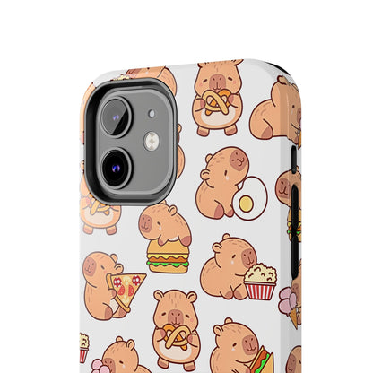 Cute Capybara Eating Pizza Ice Cream & Snacks Cartoon Food Tough Phone Case | Animals