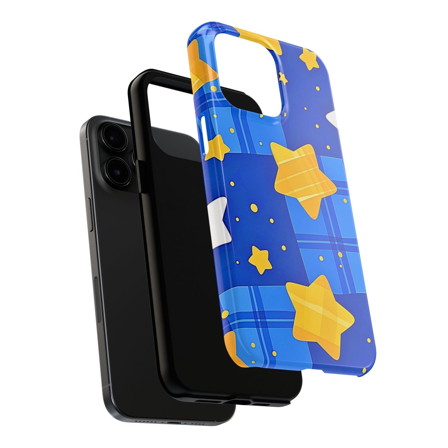 Funda resistente para teléfono con estampado de estrellas y cuadros preppy | Estética
