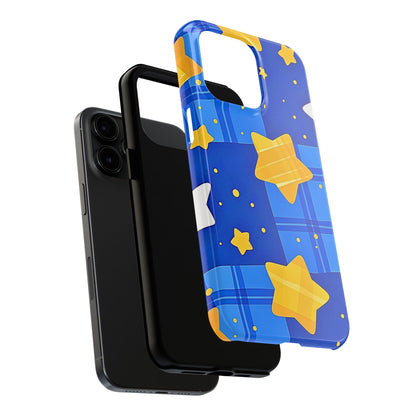 Funda resistente para teléfono con estampado de estrellas y cuadros preppy | Estética