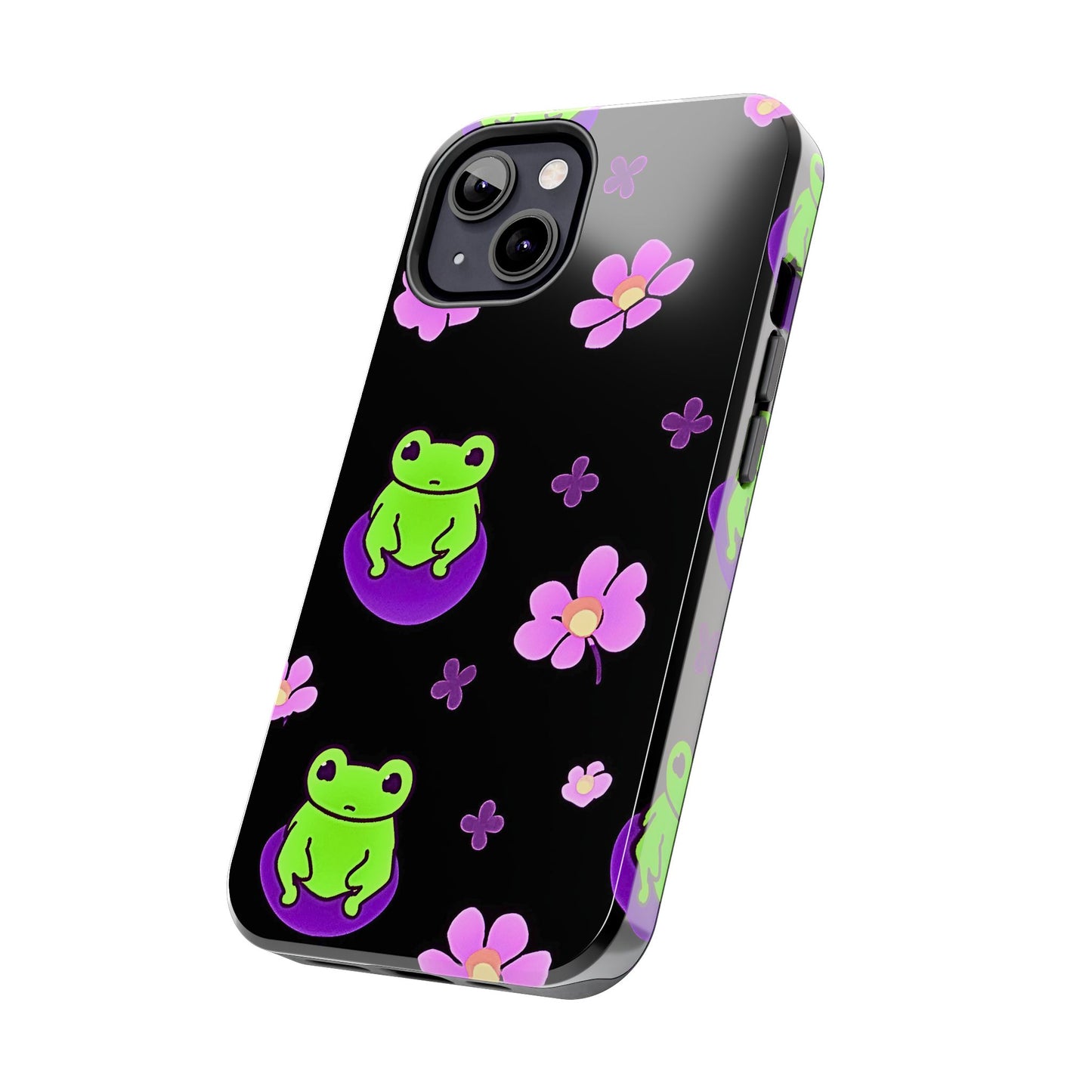 Cute Frog & Pink Flowers Pattern Style Tough Phone Case | Animals