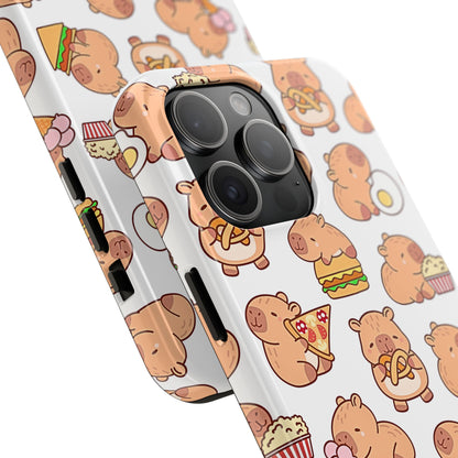 Cute Capybara Eating Pizza Ice Cream & Snacks Cartoon Food Tough Phone Case | Animals