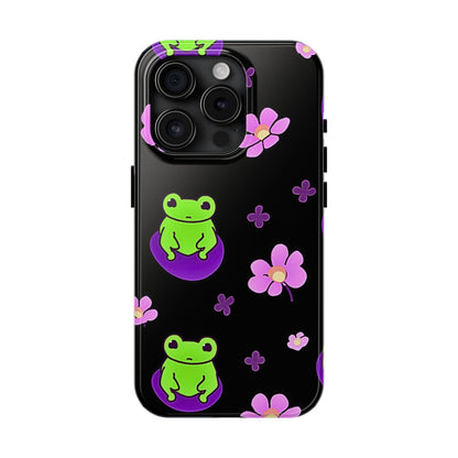 Cute Frog & Pink Flowers Pattern Style Tough Phone Case | Animals