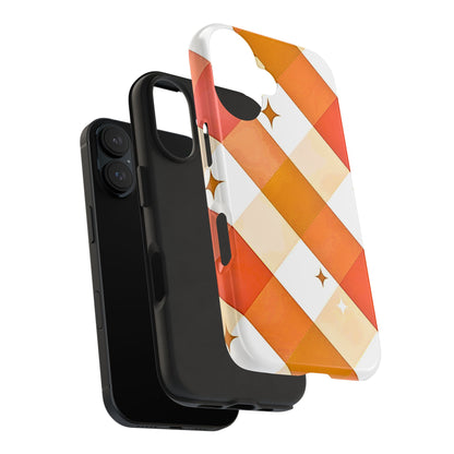 Pastel Orange & Pink Checkered Stars Tough Phone Case | Aesthetic