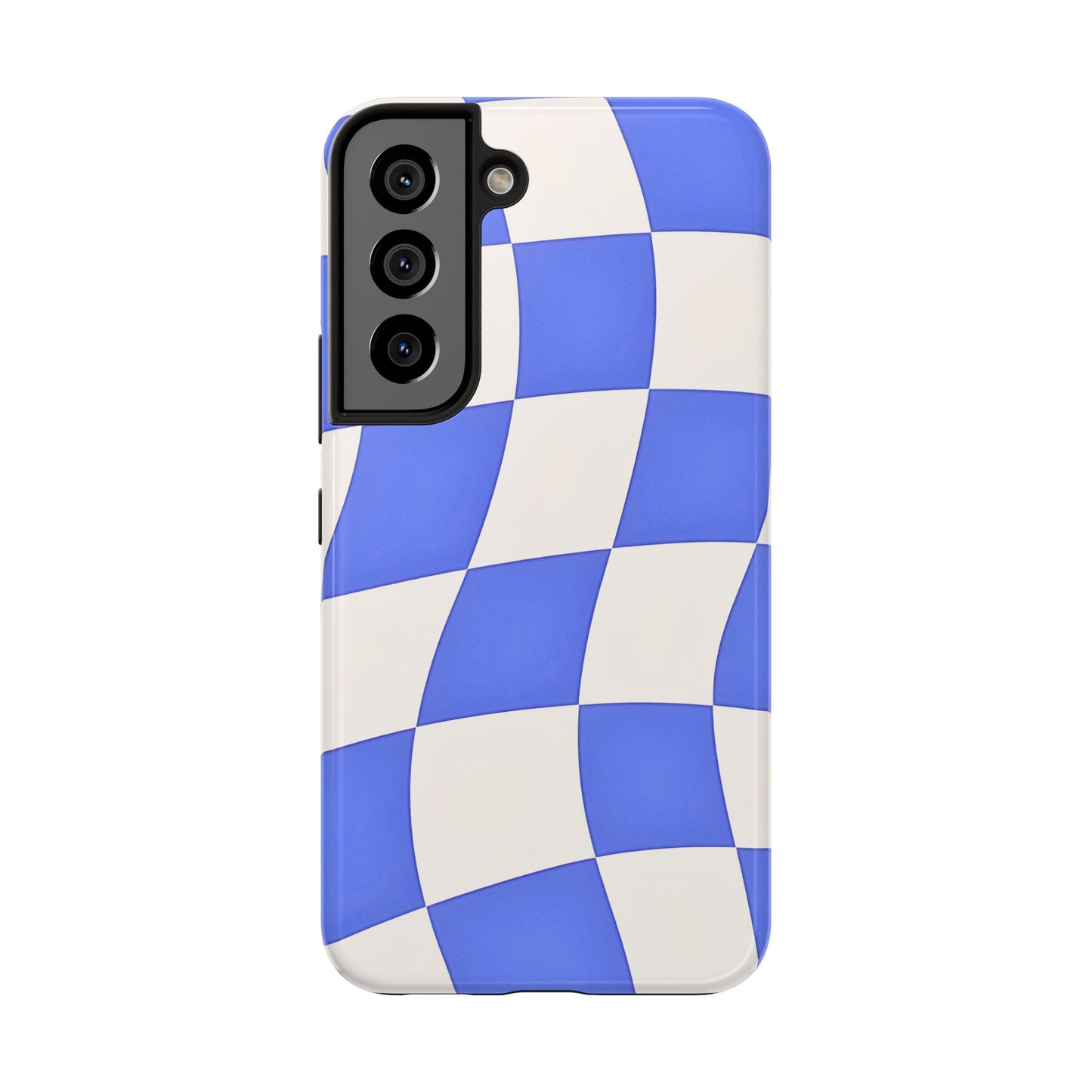 Funda resistente para teléfono con estampado ondulado de cuadros azules | Estética
