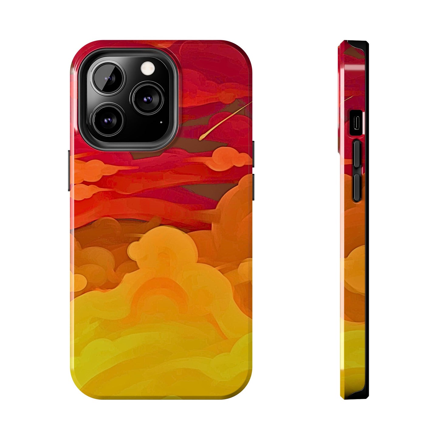 Funda resistente para teléfono con diseño de nubes rojas y naranjas | Estética