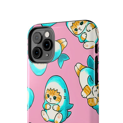 Pink Cute Shark Cats Pattern Tough Phone Case | Animals