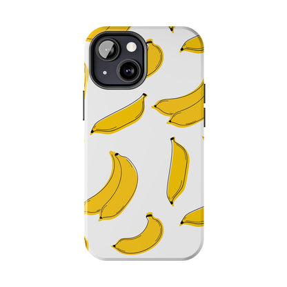 Bold Yellow Banana Pattern Minimal Line Art Tough Phone Case | Food