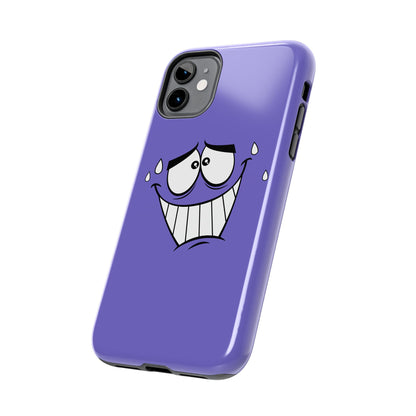 Awkward Nervous Cartoon Face Purple Background Tough Phone Case | Funny