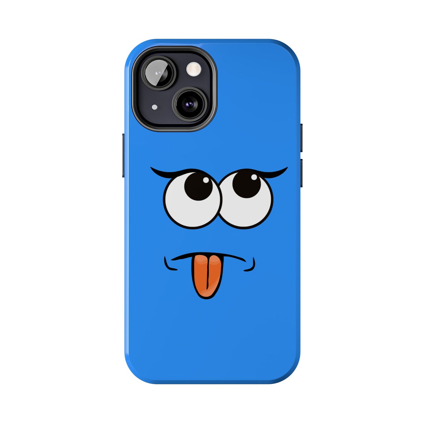 Silly Tongue Out Cartoon Face Blue Background Tough Phone Case | Funny