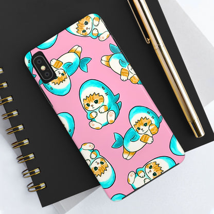 Pink Cute Shark Cats Pattern Tough Phone Case | Animals