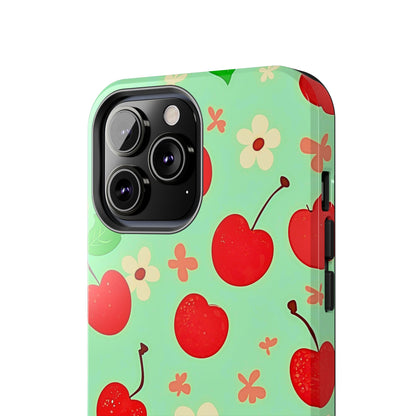 Cute Cherry Flower Pattern Mint Tough Phone Case | Aesthetic