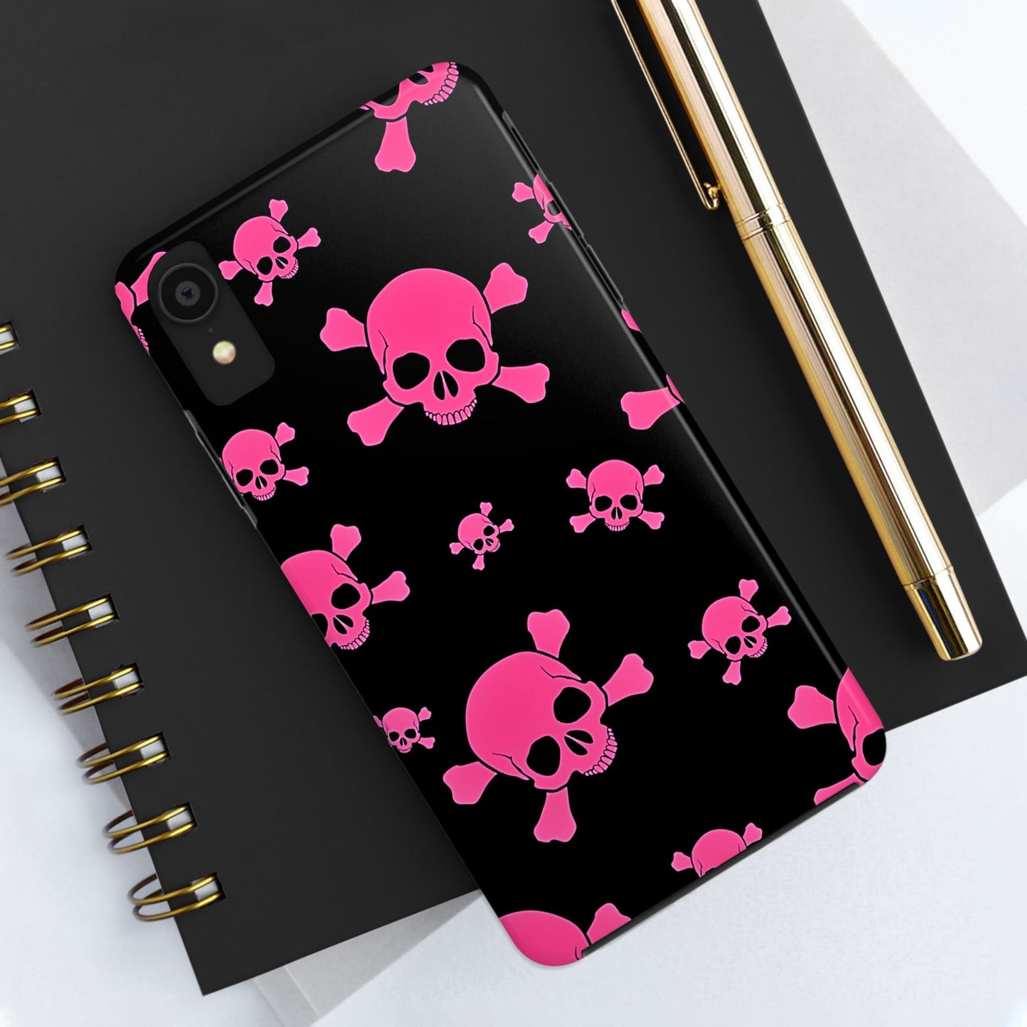 Funda resistente para teléfono estilo emo con calavera rosa | Estética