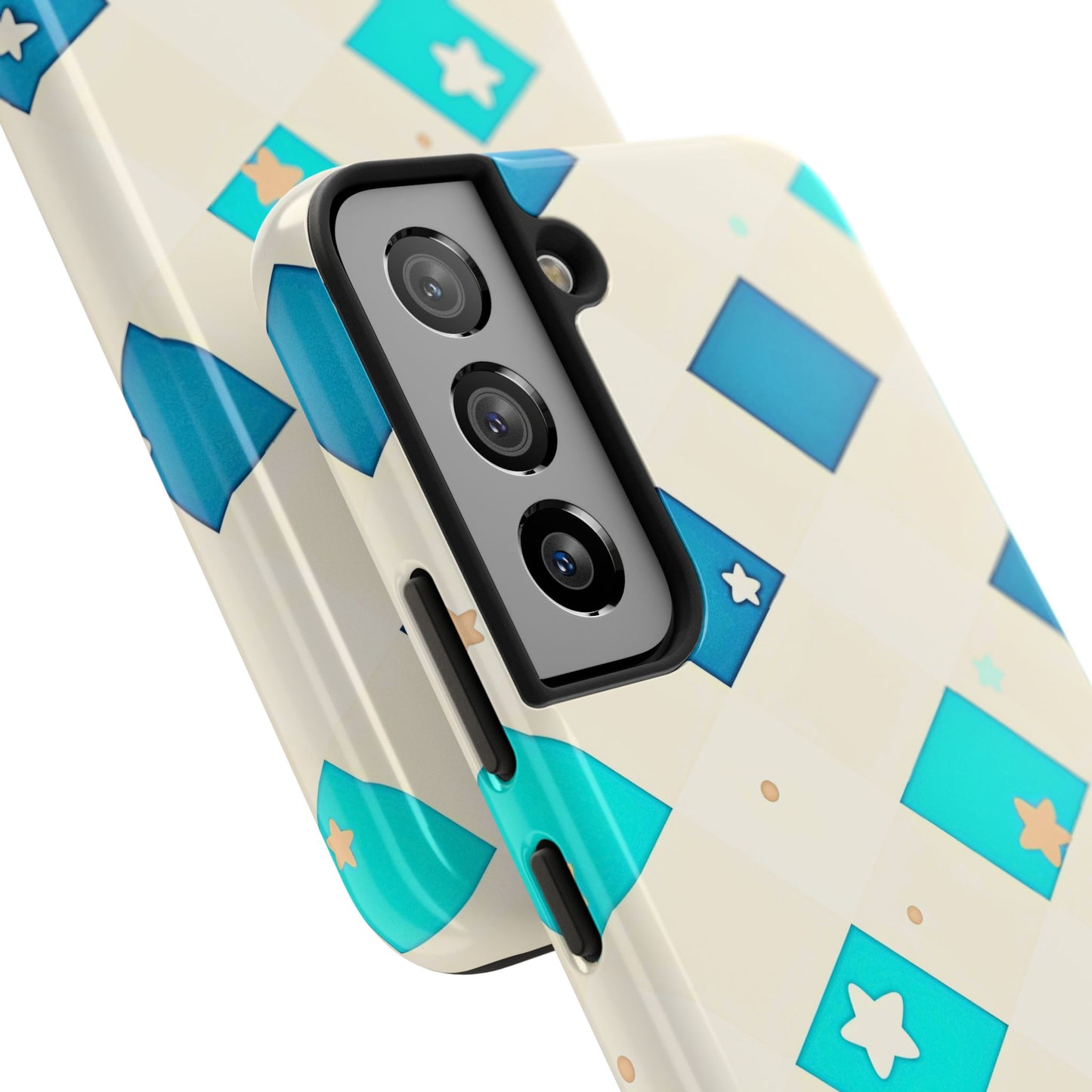 Modern Preppy Checkered Teal Stars Tough Phone Case | Aesthetic