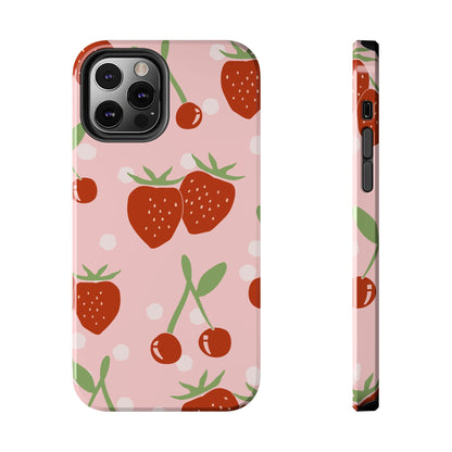 Cute Pink and Red Cherry and Strawberry Tough Phone Case | Food