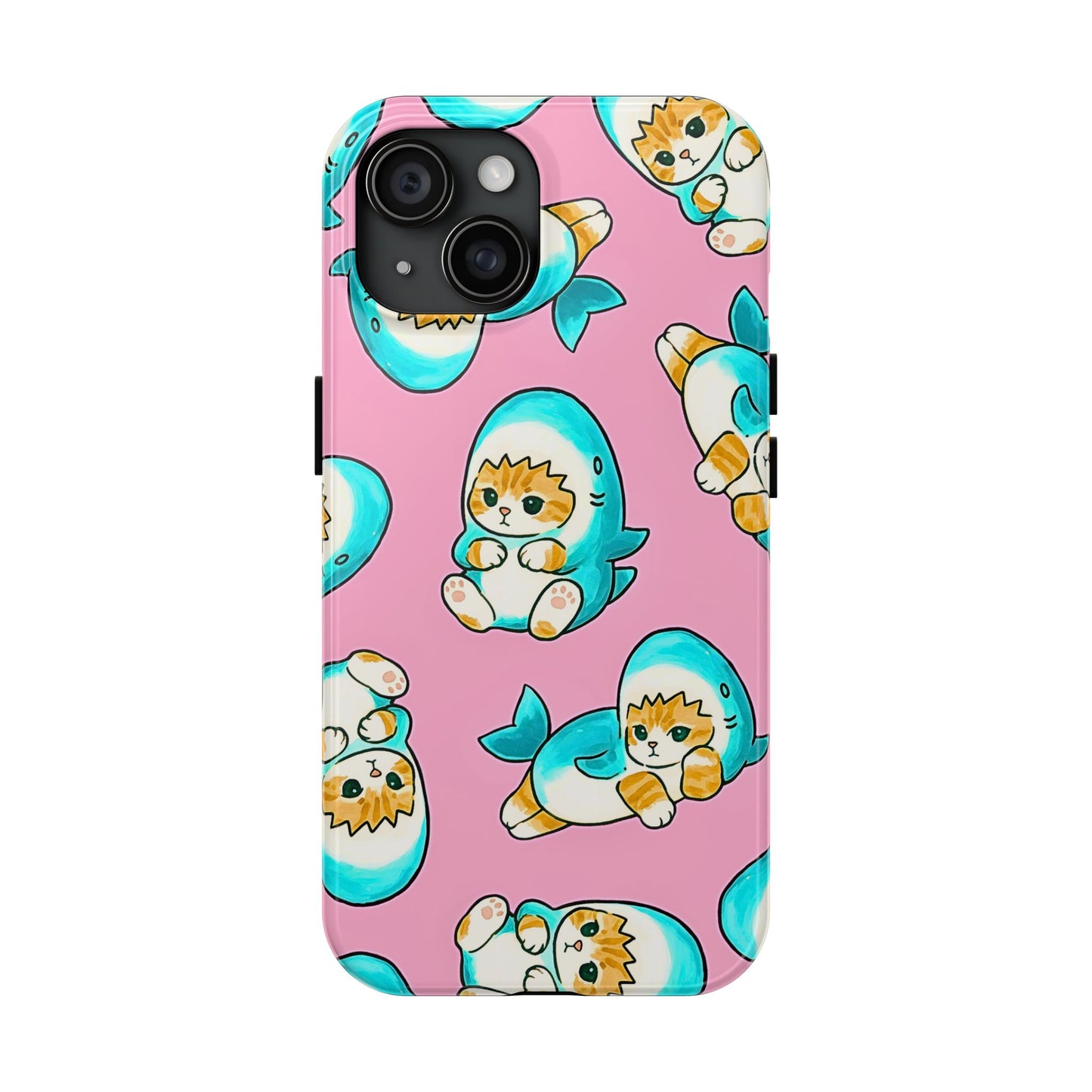 Pink Cute Shark Cats Pattern Tough Phone Case | Animals