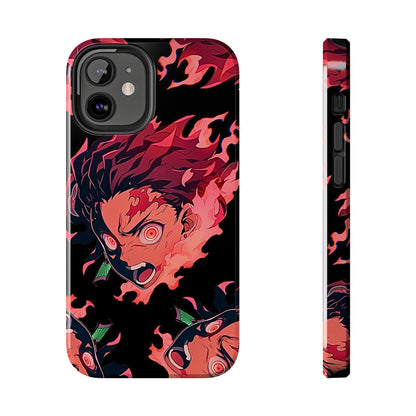 Tanjiro Kamado Flamed Style Black Tough Phone Case | Anime - Demon Slayer