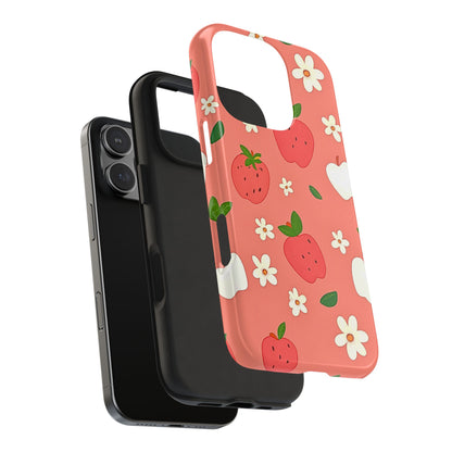 Strawberry Apple Flower Pattern Pink Tough Phone Case | Aesthetic