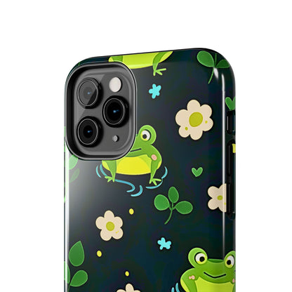 Kawaii Froggy Pattern Black Tough Phone Case | Animals