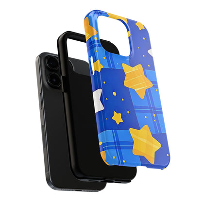 Funda resistente para teléfono con estampado de estrellas y cuadros preppy | Estética